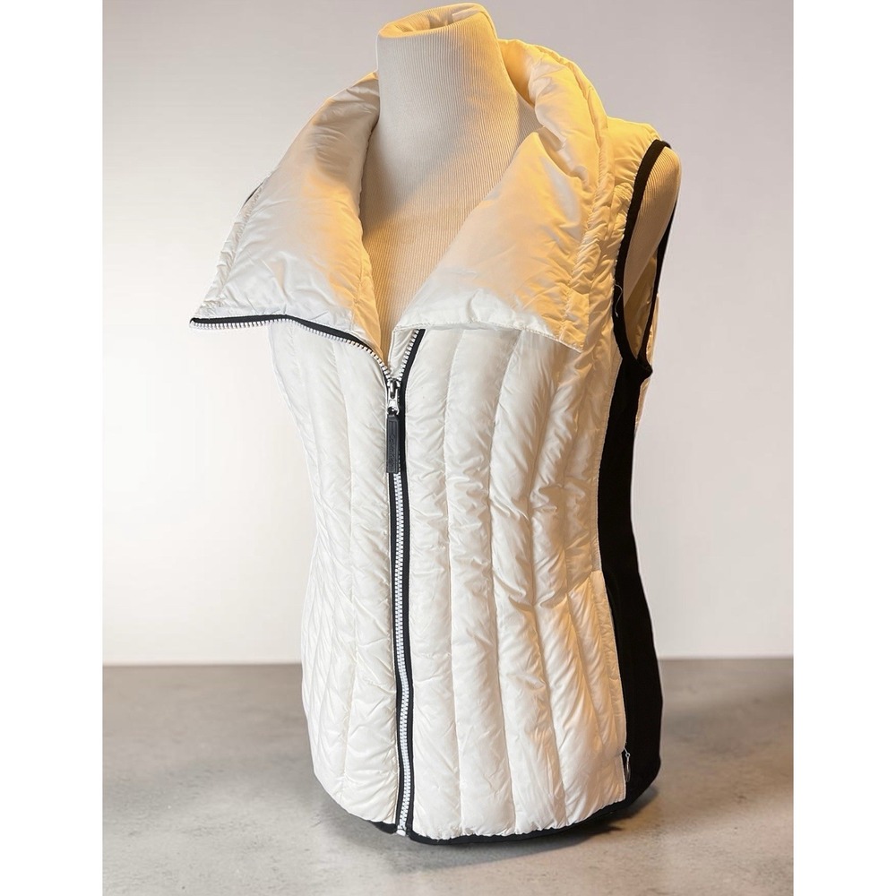 Calvin Klein Performance Women L Premium Down Puffer Vest White Black Stretch